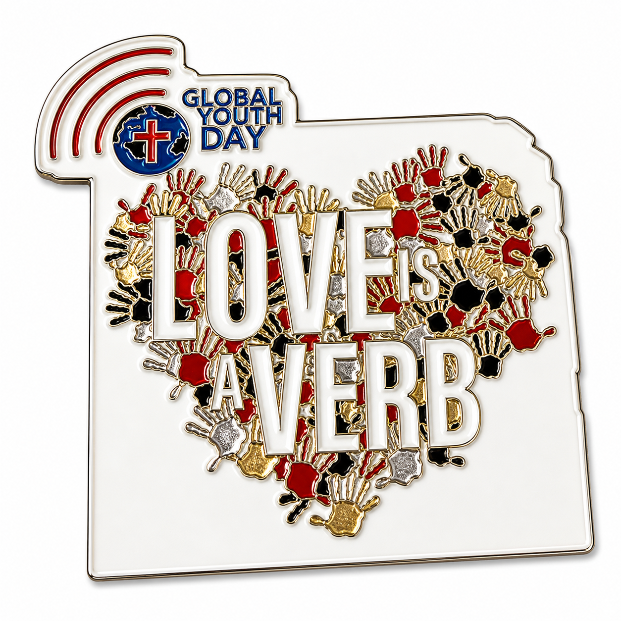 ​Global Youth Day Pin – “Love Is a Verb” (White)