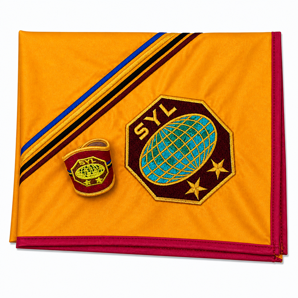 SYL Neckchief with embroidered lines and Red edging